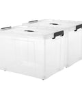 Two Pack 40 Gallon Heavy Duty Storage Bins With Smooth Rolling Wheels And Clinch Tight Lids, Clear Stackable Plastic Containers For Garage Setup