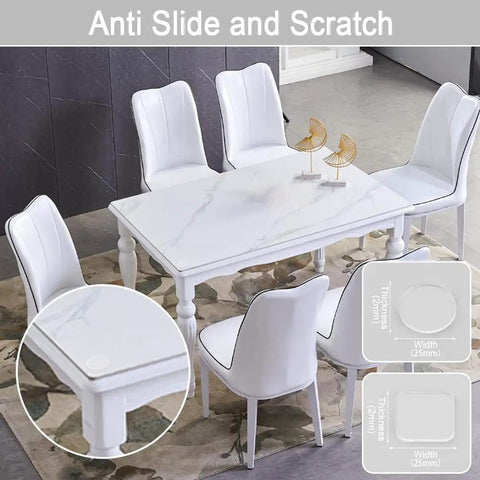 Ultra Soft Glass Table Top Bumpers Set of 20 No Slip Pads for Glass Tables, Transparent Non Adhesive Rubber Cushions shown in use