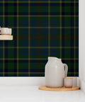 Classic Peel And Stick Wallpaper Killer Linen Weave Removable Accent Wall Decor with plaid design in green and navy