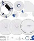 Beefed Up Pool Cleaner Rebuild Kit For Polaris 280 TR28P Zodiac with wheels, tires, drive shaft, bearings, sweep hose, and bag.