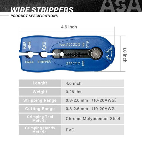 Heavy Duty Wire Stripper And Cutter Workhorse With Dual Precision Blades For One Handed Operation Adjustable Depth For AWG 10 To 20