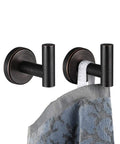Oil Rubbed Bronze Towel Hook Set 304 Stainless Steel Zero Point Eight Millimeter Thick Tube And 2mm Post with hanging towel.