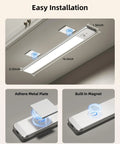 Easy installation of 11.8 Inch Under Cabinet Lighting Kit With 3 Color Temperatures Rechargeable Motion Sensor LED Magnetic Lights