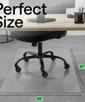 Slip Resistant Clear Office Chair Mat For Carpet Floors With Smooth Rolling Glide Under Desk Heavy Duty Plastic Computer Mat And Carpeted Floor Protector For Work And Gaming Chairs 29x47 shown under a desk with chair on mat.