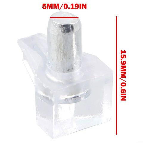 Close-up of Clear Shelf Pins Kit With Metal Pins For Cabinets And Wood Shelves Low Profile Transparent Plastic Brackets
