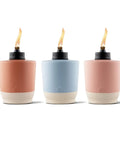 Set of 3 Sunset Sands Outdoor Table Torch Set Of 3 For Patio And Backyard Decor In Orange Blue And Pink With Fiberglass Wicks And Metal Snuffer