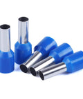 Close-up of blue tin-plated ferrules from 200 Piece Copper Wire Ferrules Kit With Insulated Crimp Connectors For 6 AWG To 16 Mm2 Cables