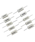 MOKMMKIT 60-piece white ceramic cement resistor kit with 5W axial resistors, values 0.01–100 Ω.