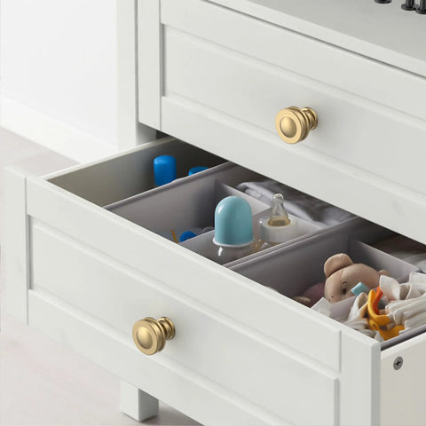 10 Pack Champagne Bronze Cabinet Knobs for Kitchen and Dresser Drawers Zinc Knob Hardware installed on white dresser drawer