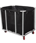 Built Like A Tank 12 Bushel Laundry Cart, Heavy Duty Stainless Steel Rolling Basket With Go Anywhere Wheels, classic black laundry cart with detachable sack.