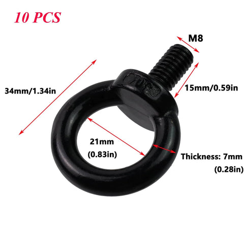 10 Pack M8 Lifting Eye Bolts Industrial Grade Stainless Steel Shoulder Lifting Eye Bolts for Machinery 1.25mm Thread Pitch 15mm Length Heavy Duty Rigging Hardware With Corrosion Resistant Construction