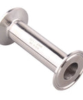 DERNORD sanitary tri-clamp tube, side view, stainless steel 304, 1 in tube OD, 1.5 in tri-clamp, 4 in length.