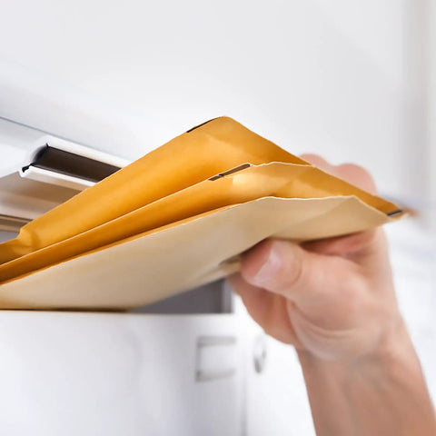 Person holding Beige Kraft Bubble Mailers With Self Seal Closure, Bubble Lined And Sturdy Padded Envelopes For Safe Shipping