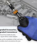 Pro Grade Precision Calibrated Torque Limiting Screwdriver Set with Quarter Inch Hex Bit Holder shown with wrench display