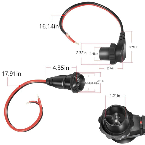 60 Amp Circuit Breaker And Trolling Motor Plug Receptacle Combo For Minn Kota Motors with cable lengths shown