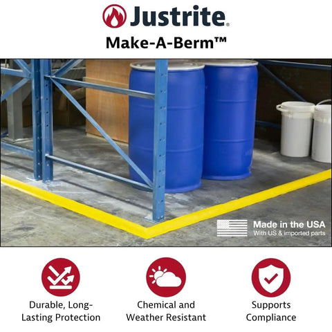 Make-A-Berm Fuel Spill Containment Curbs Kit, 15 Feet Long And 1.5 Inches High Straight Sections in warehouse setting