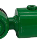 Close-up of a green power steering hydraulic cylinder for John Deere tractors and telehandlers, compatible with 4120 4320 4520 models.