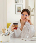 Woman in white shirt with 360 Degree Rotating Desk Pen Organizer With Five Slots Multi Purpose Pencil Cup on desk