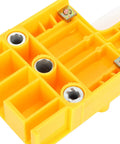 Close-up of yellow ABS body of 8 Piece Woodworking Dowel Jig Kit With Portable Hands On Design For Pro Grade Precision Pocket Hole Drilling