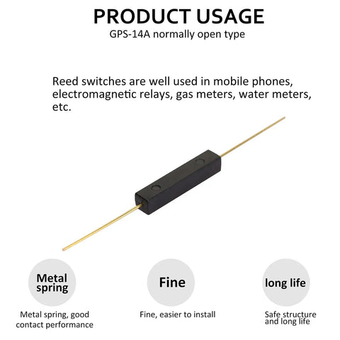 GPS-14A Reed Switch With 14mm Plastic Housing Anti Interference Magnetic Control Normally Open Switch shown in black plastic