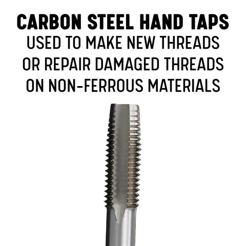 M10 X 1.5 Carbon Steel Tap from Workhorse Three Piece Hand Threading Kit showing close-up of threading teeth