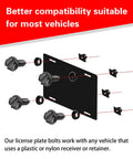 Badass Rustproof 304 Stainless Steel License Plate Screws, Heavy Duty Shock Resistant Bolt Set, Universal Car Truck Van Mounting Hardware, Black Finish, Gearhead Approved with fasteners and mounting plate.