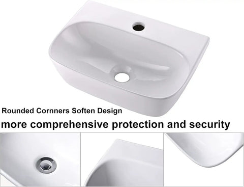 Slick Space Saving White Corner Sink For Tiny Bathrooms, Wall Mount Or Wall Hung, 11 By 11 By 4 Inch Ceramic Vessel Lavatory
