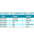 Compatibility chart for Front Wheel Bearing And Hub Assembly 510093x2 Fits Hyundai Elantra 2007 2016, Kia Soul 2010 2016.