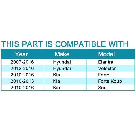 Compatibility chart for Front Wheel Bearing And Hub Assembly 510093x2 Fits Hyundai Elantra 2007 2016, Kia Soul 2010 2016.