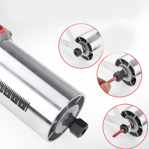 Electric Wood Slotting Machine With Aluminum Construction And Precise Electronic Components, Easy To Operate And Accurate Measuring For Wood Trimming, Edge Banding, And Crafting Christmas Decorations, Built Tough For Home Shops. close-up chuck detail