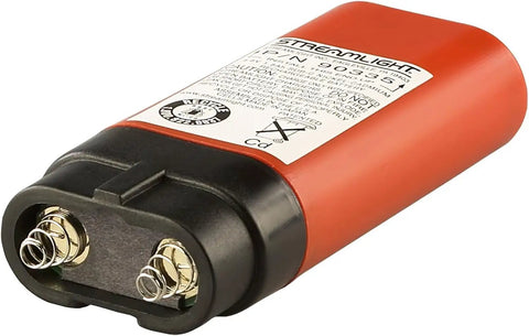 Rechargeable battery for Knucklehead HAZ-LO Flood Light, showcasing connection terminals and label, yellow casing for job site use.