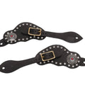 Dope Vintage Style Cow Leather Rhinestone Spur Strap With Adjustable Metal Buckle for horse riding gear and boot decoration.
