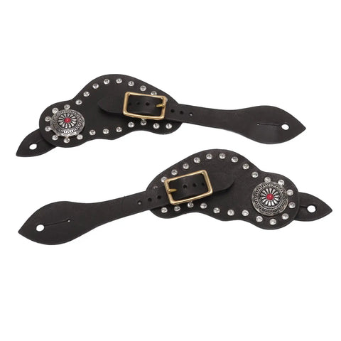 Dope Vintage Style Cow Leather Rhinestone Spur Strap With Adjustable Metal Buckle for horse riding gear and boot decoration.