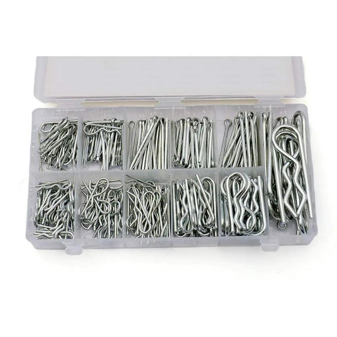 250 Piece Cotter Pin And Hairpin Assortment Kit With Zinc Plated Steel Pins And R Clips Includes Common Sizes Like 1.6x25mm Through 4x60mm Cotter Pins And Multiple R Clip Sizes For Quick Gear Fixes in storage box