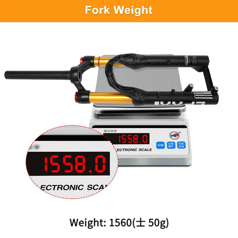 Lightweight 20 Inch Bike Air Suspension Fork With 120mm Travel on scale showing 1558g, aluminum-magnesium alloy