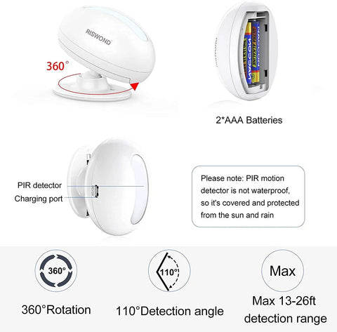 Motion Sensor Door Chime With 32 Ringtones And 5 Volume Levels, white PIR sensor, 360° rotation, 110° detection angle, AAA battery