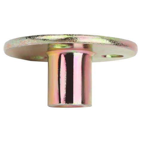 Close-up of 5 Piece T Nut Flange Set With 3 Holes For Furniture Connection And Fixing M6 Galvanized Iron Round Base Tee Nut