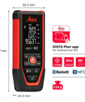 Disto D2R Laser Distance Meter With 490 Ft Range Bluetooth 4.2 NFC Data Transfer To Disto Plan App Smart Horizontal Add Subtract Volume 30 Memory 4 Line Display Intelligent End Piece IP54 Indoor Use Go To Workhorse, black and red laser meter, 127 x 50.5 x 24.5 mm