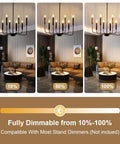 Black 8 Light Farmhouse Chandelier with Adjustable Height, dimmable settings from 10% to 100% in dining room scene