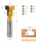 Heavy Duty T Track Router Bit With Tungsten Carbide Tip And One Quarter Inch Shank crafted for precise cuts, dimensions labeled.
