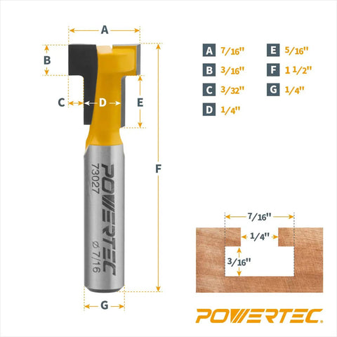 Heavy Duty T Track Router Bit With Tungsten Carbide Tip And One Quarter Inch Shank crafted for precise cuts, dimensions labeled.