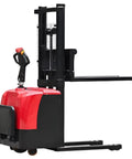 Heavy Duty Electric Pallet Stacker Forklift Powered Warehouse Lift Truck ideal for maneuvering in tight spaces with 1.5T capacity.