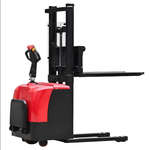 Heavy Duty Electric Pallet Stacker Forklift Powered Warehouse Lift Truck ideal for maneuvering in tight spaces with 1.5T capacity.