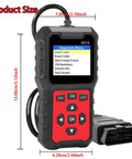 OBD2 Car Diagnostic Scanner With Full Read And Clear Codes, Engine Light Reset, and size dimensions shown