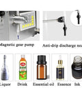 Semi Automatic Liquid Filling Machine With Stainless Steel Peristaltic Pump And Digital LCD Screen For Bottles Beer Wine Vinegar Milk Perfume featuring magnetic gear pump and anti-drip nozzle for precise filling.