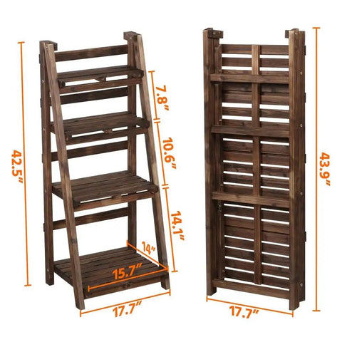 Industrial 4 Tier Bookshelf Freestanding Rustic Display Bookcase Storage Rack with foldable frame and shelves, dimensions shown.