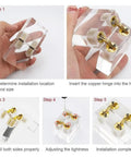 Installation steps of Hidden Brass Hinges 8 Pack 10mm Concealed Hinges With 180 Degree Opening for DIY projects.