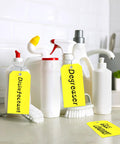 100 Pack Rugged Writable Plastic Tags With Secure Wire Ties, Heavy Duty Waterproof Labels For Outdoor Tools Garage Moving Pipes, Bright Yellow Surface No Sweat Marker Writing System on cleaning products.