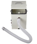 Badass Lab Dust Collector 1000W Knockout Suction Vacuum For Workshops And Dental Labs with clear hose attached, top view.