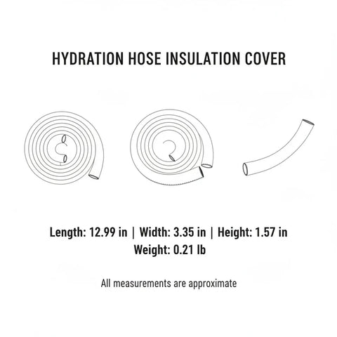 Diagram showing dimensions of 13 Inch Neoprene Style Hydration Hose Insulator Sleeve Thermal Cover with weights and measurements.